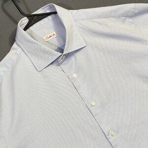 Isaia Shirt Men's 18.5 46 Blue Cotton Long Sleeve Button Down Made In Italy